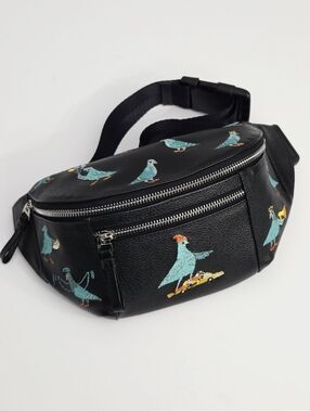 NEW MIN & MON HAROLD FANNY PACK BAG BLACK LEATHER - PIGEONISTA EMBROIDERY